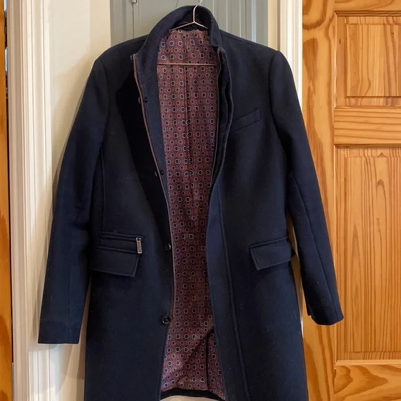 Ted BakerWool Funnel Neck Peacoat with Pockets and Zipper